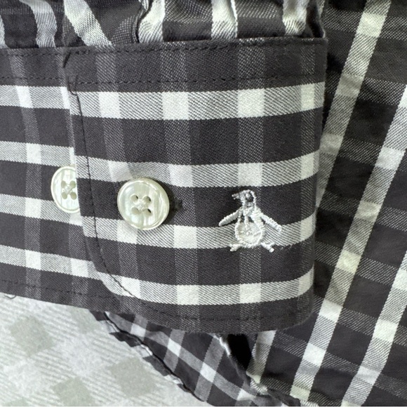 Original Penguin Mens 16 34/35 Gray White Check Plaid Slim Fit Dress Shirt - Picture 5 of 7